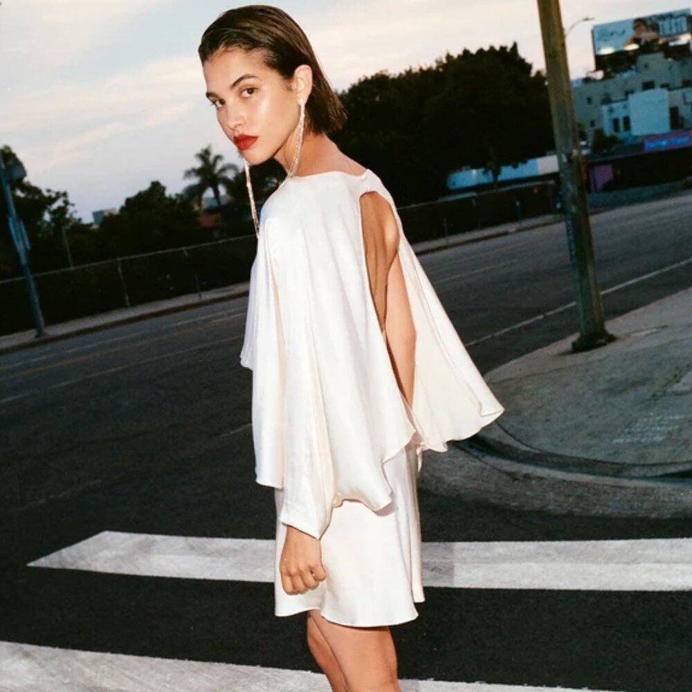 NWT ShonaJoy la lune open back curved sleeve mini dress - cream
